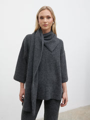 Beautrix Knit Attached Scarf Jumper - Charcoal