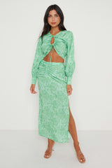 Bec Drawstring Top - Green Abstract Floral