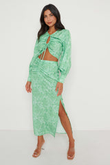 Bec Drawstring Top - Green Abstract Floral