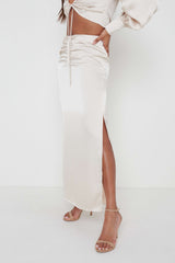 Bec Ruched Waist Midaxi Skirt - Oyster