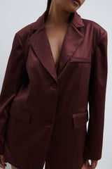 Beck Satin Oversized Dad Blazer - Deep Wine