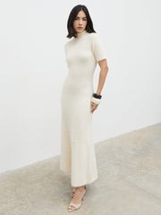 Belisse Short Sleeve Knit Midaxi Dress - Cream