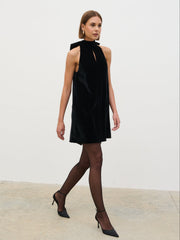 Bella Bow Velvet Mini Dress - Black