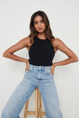 BILLIE RIBBED RACER TEE - BLACK