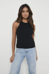 BILLIE RIBBED RACER TEE - BLACK