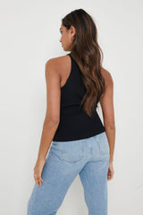 BILLIE RIBBED RACER TEE - BLACK