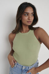Billie Ribbed Racer Tee - Olive