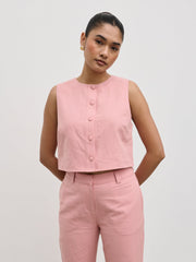 Blair Cropped Button Top - Pink