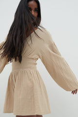Blake Shirred Playsuit - Beige