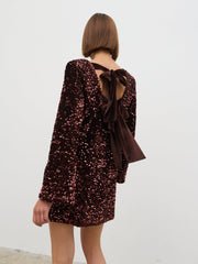 Bow Sequin Mini Dress - Chocolate