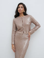 Brayden Sequin Cropped Cardigan - Beige
