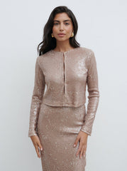 Brayden Sequin Cropped Cardigan - Beige
