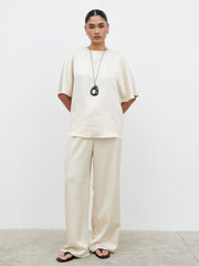 Breya Boxy Satin T-shirt - Oyster