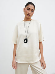 Breya Boxy Satin T-shirt - Oyster