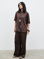 Breya Boxy Satin T-Shirt - Chocolate Brown