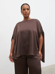 Breya Cape Floaty Satin Top Curve - Chocolate Brown
