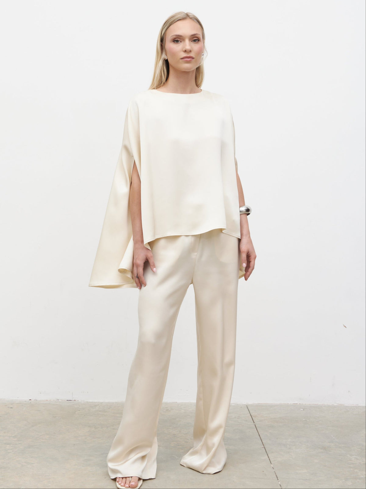 Breya Cape Floaty Satin Top - Oyster