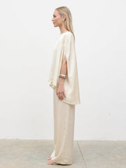 Breya Cape Floaty Satin Top - Oyster