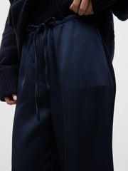 Breya Satin Drawstring Trousers - Navy