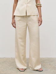Breya Satin Drawstring Trousers - Oyster
