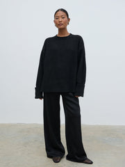 Breya Satin Drawstring Trousers - Black