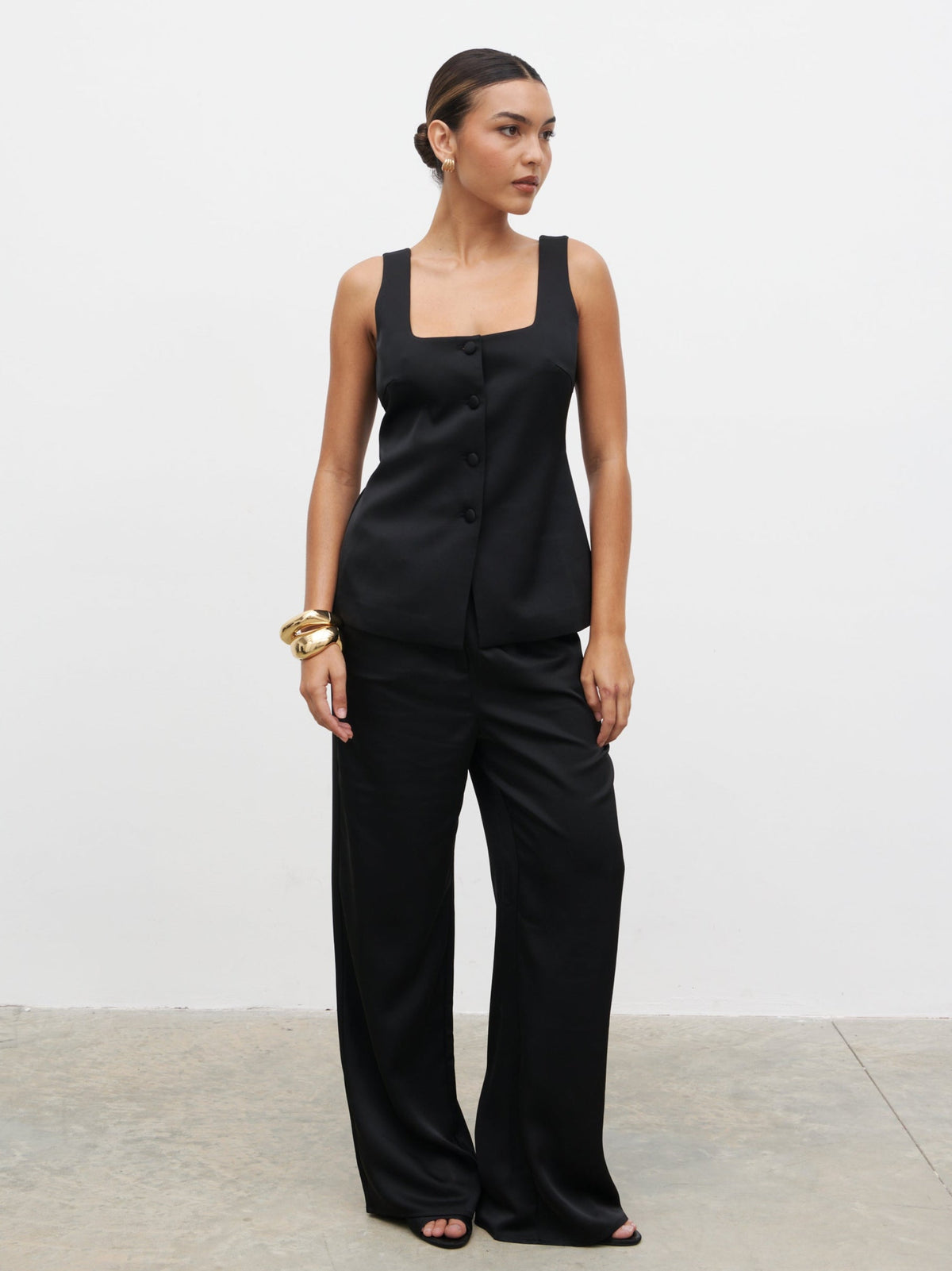 Breya Satin Waistcoat - Black