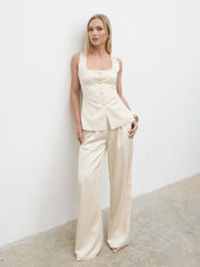 Breya Satin Waistcoat - Oyster