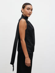Breya Scarf Satin Top - Black