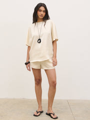 Breya Satin Drawstring Shorts - Oyster