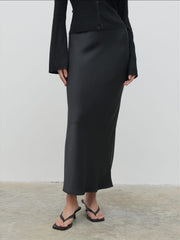 Breya Satin Midaxi Skirt - Black