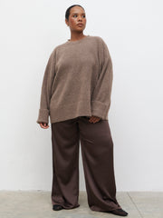 Breya Satin Drawstring Trousers Curve - Chocolate Brown
