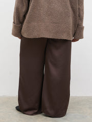 Breya Satin Drawstring Trousers Curve - Chocolate Brown