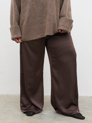 Breya Satin Drawstring Trousers Curve - Chocolate Brown