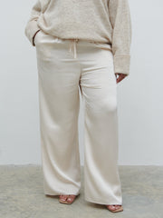 Breya Satin Drawstring Trousers Curve - Oyster