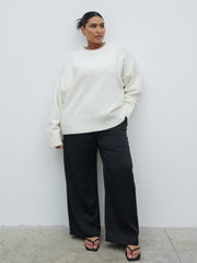 Breya Satin Drawstring Trousers Curve - Black