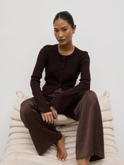Breya Satin Drawstring Trousers - Chocolate Brown