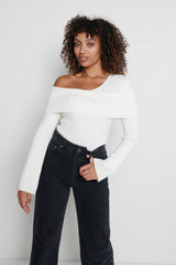 Brigitte Asymmetric Knit Top- Cream