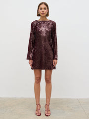 Brioni Sequin Bow Mini Dress - Wine
