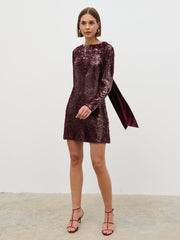Brioni Sequin Bow Mini Dress - Wine