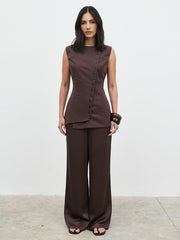 Brylee Asymmetric Button Waistcoat - Brown