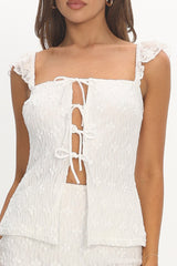 Landrea Tied Front Lace Top White