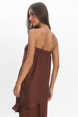 Danita Asymmetric Hem Strapless Top Chocolate