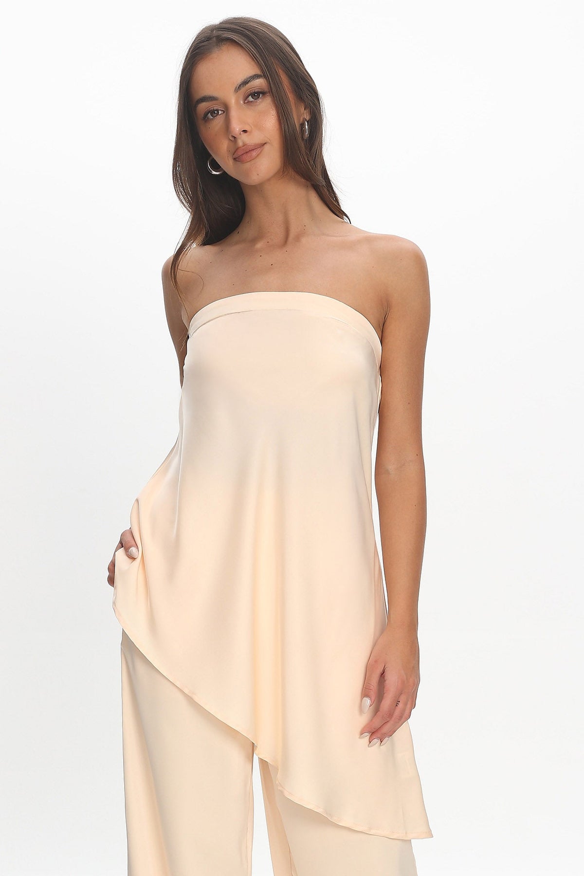 Danita Asymmetric Hem Strapless Top Vanilla