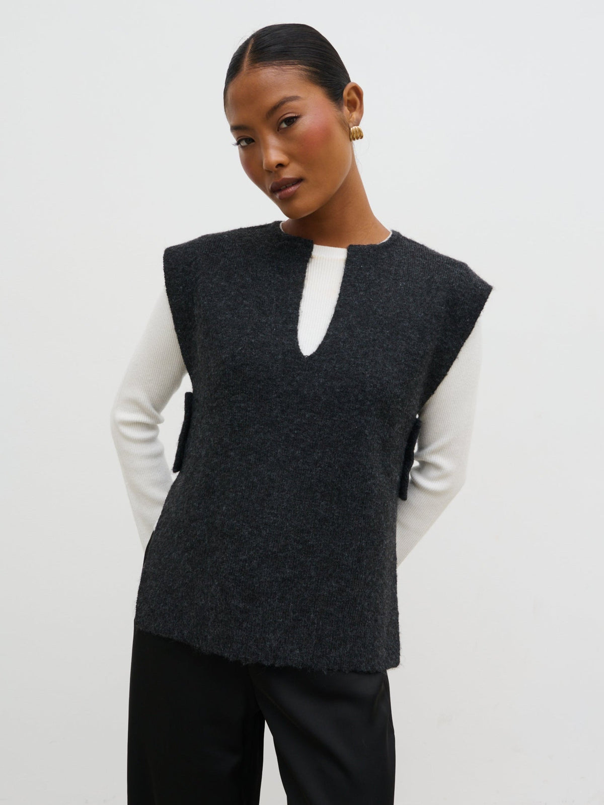 Cadence Knit Tabbard Vest - Charcoal