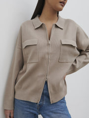 Cameron Zip Up Cardigan - Taupe