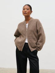 Camille Boucle Knit Bomber - Mocha