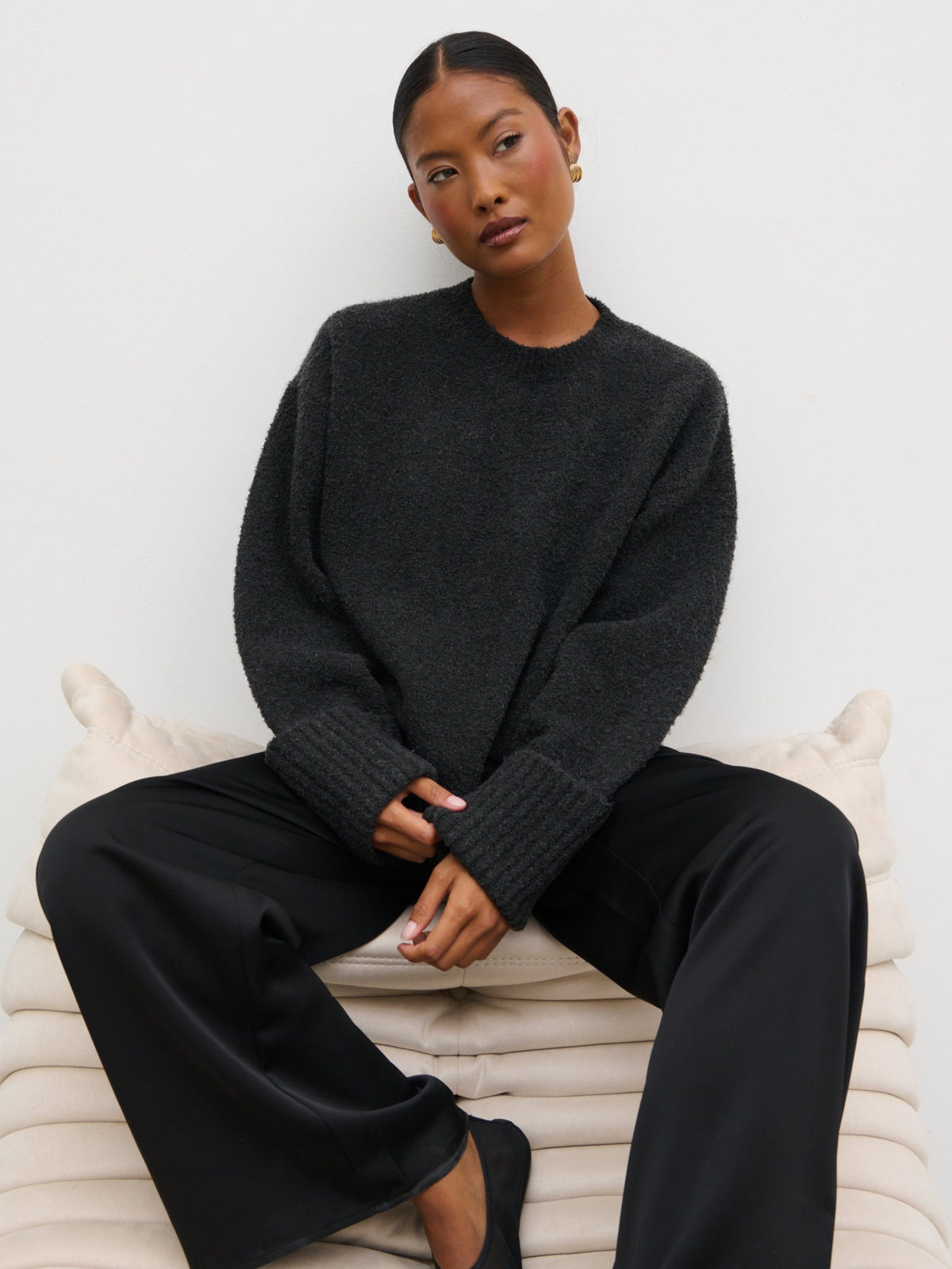 Camille Oversized Borg Jumper - Slate Grey