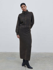 Camille High Neck Knit Cardigan - Bark