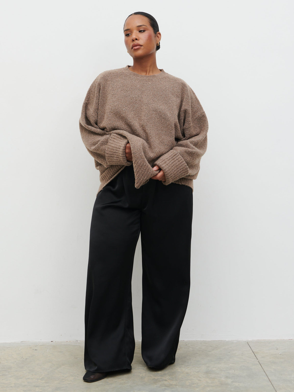 Camille Oversized Borg Jumper Curve - Mocha