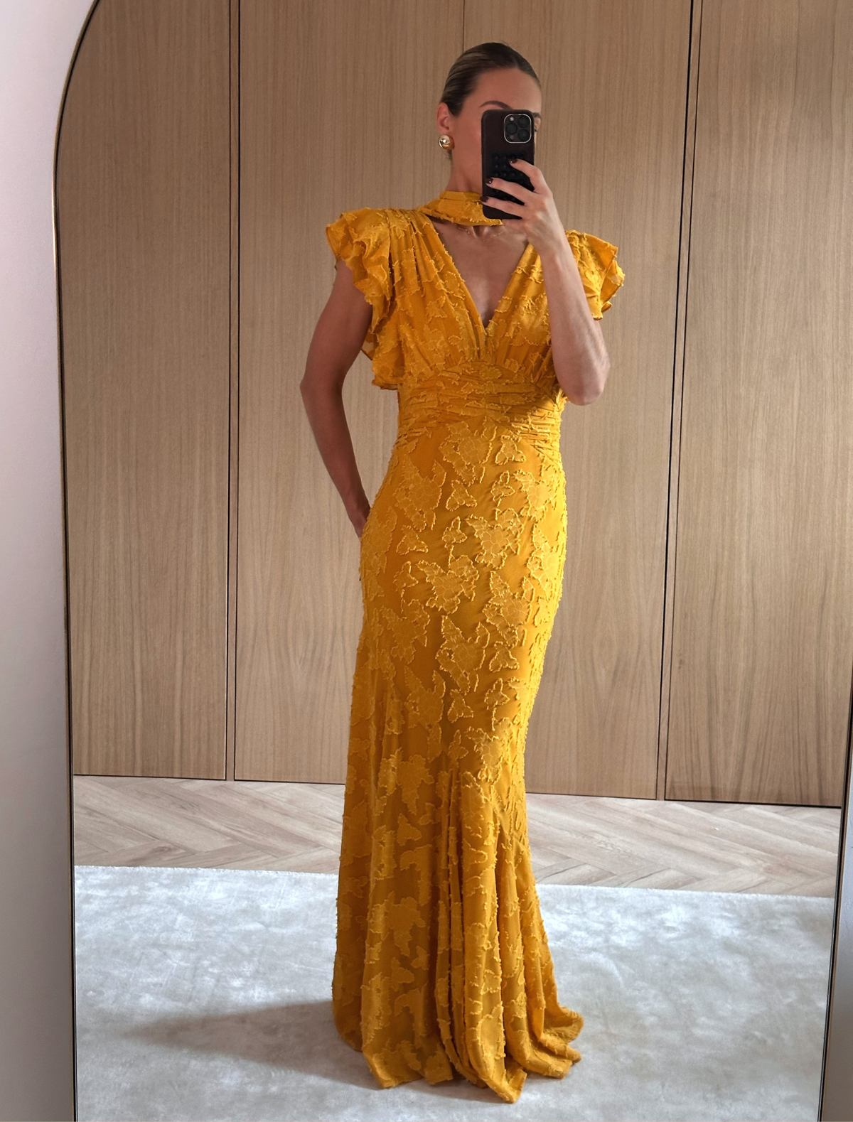 Katelynn Frill Jacquard Maxi Dress - Yellow Ochre